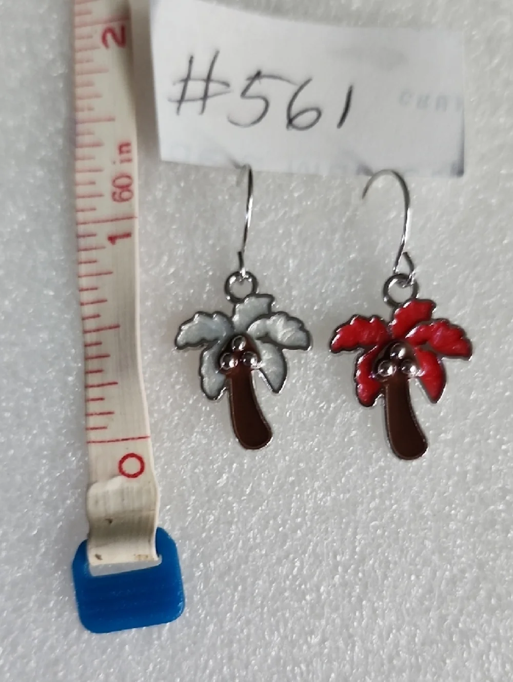 Enamel Palm Tree Dangle Earrings - Red & White